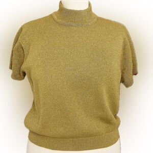 Norton McNaughton Petite Gold Metallic Thread Short Sleeve Mock Neck Sweater